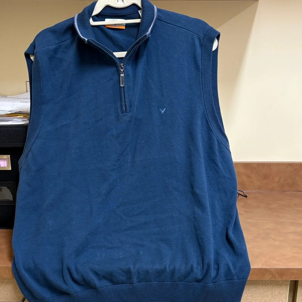 Callaway V Tech Men's Navy 1/4 Zip-Up Sweater Vest 100% Cotton Size‎ XL
